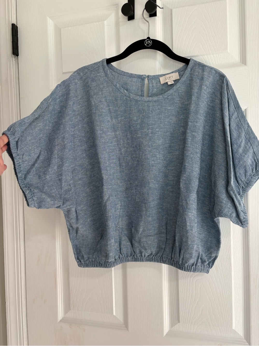 LOFT Light Blue Short-Sleeve Elastic-Hem Crop Top